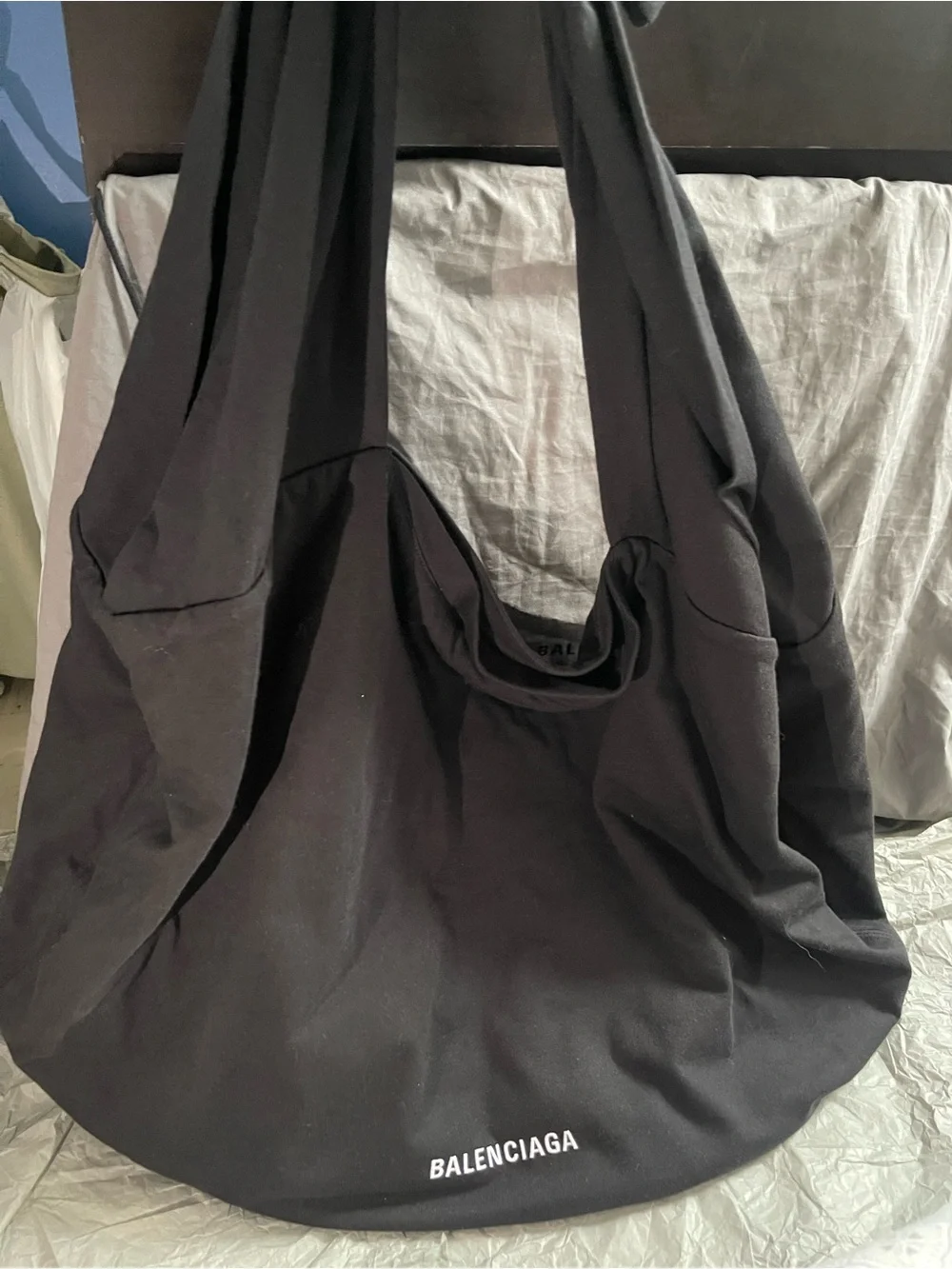 Balenciaga New Jersey Hobo Bag Black Large Cotton Shoulder Bag NWT Italy